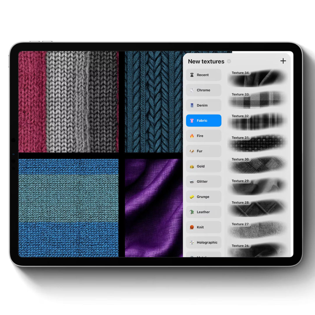 Fabric Texture Brushes for Procreate, 300+ Brushes, Denim, Leather, Textile, Silk, Fabric Brush Bundle