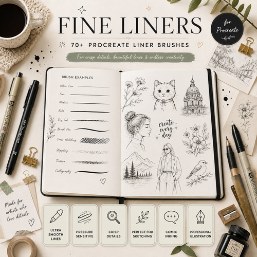 Fine Liner Brush Set for Procreate, 60+ Brushes
