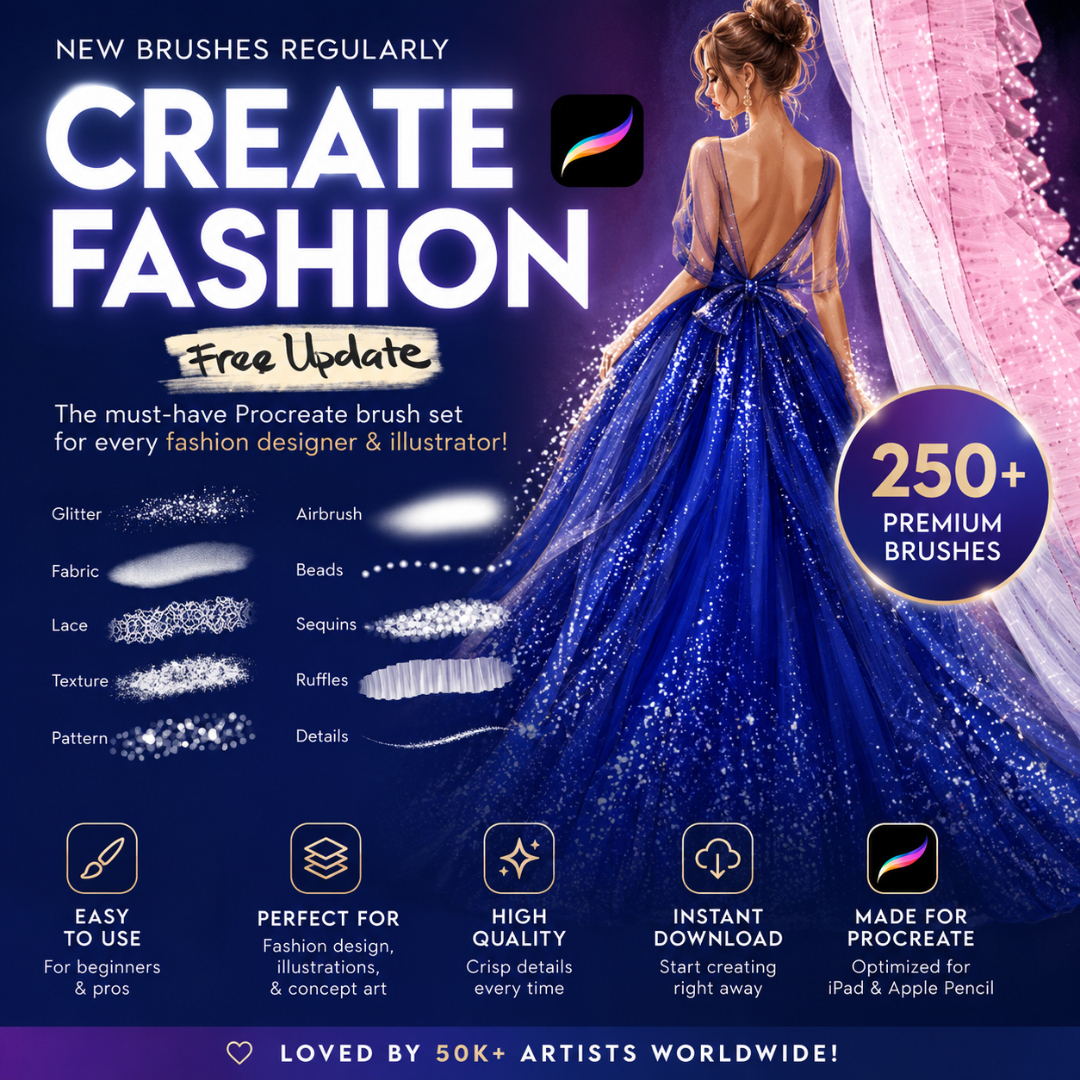 Fashion Brushes for Procreate, Dresses, Ruffles, Lace, Fabrics
