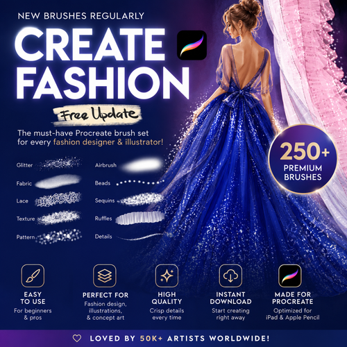 Fashion Brushes for Procreate, Dresses, Ruffles, Lace, Fabrics