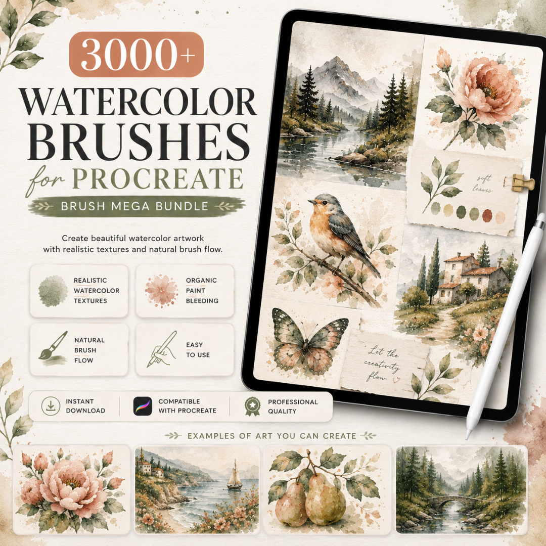 Watercolor Brushes for Procreate, 3000+ Brush Mega Bundle