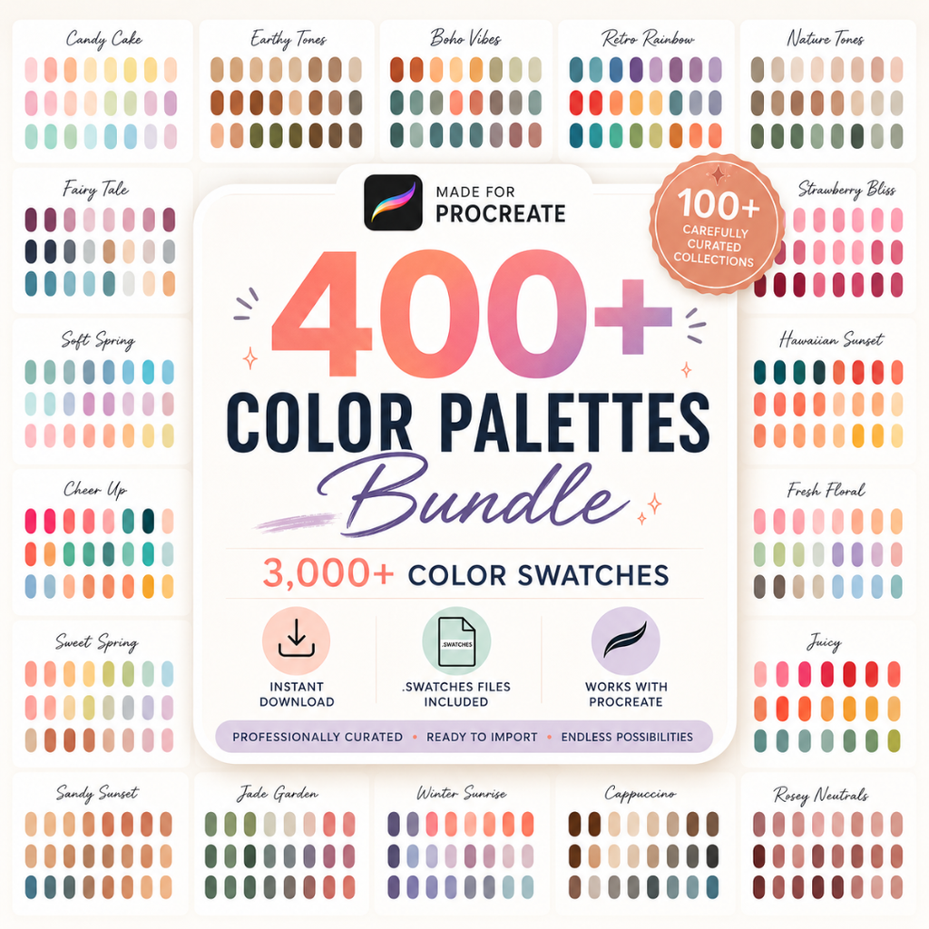 Color Palette Bundle for Procreate, 400+ Color Swatches & Palettes