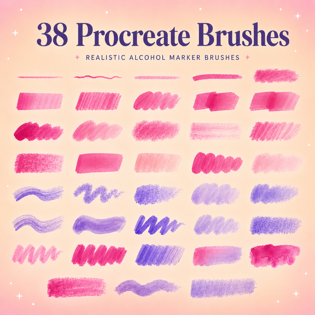 Alcohol Markers for Procreate, 38 Brushes, Realistic Texttues, Wet Alcohol Markers