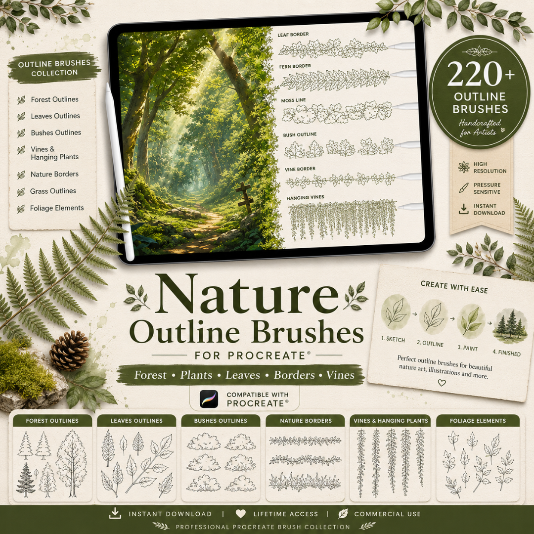 Nature Brushes for Procreate, Forest, Plants, Trees, Leaves, Stamps, Brush Bundle