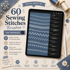 Sewing Stitches Brushes for Procreate, 50+ Brushes, Single & Double Needle, Coverstitch, Overlock