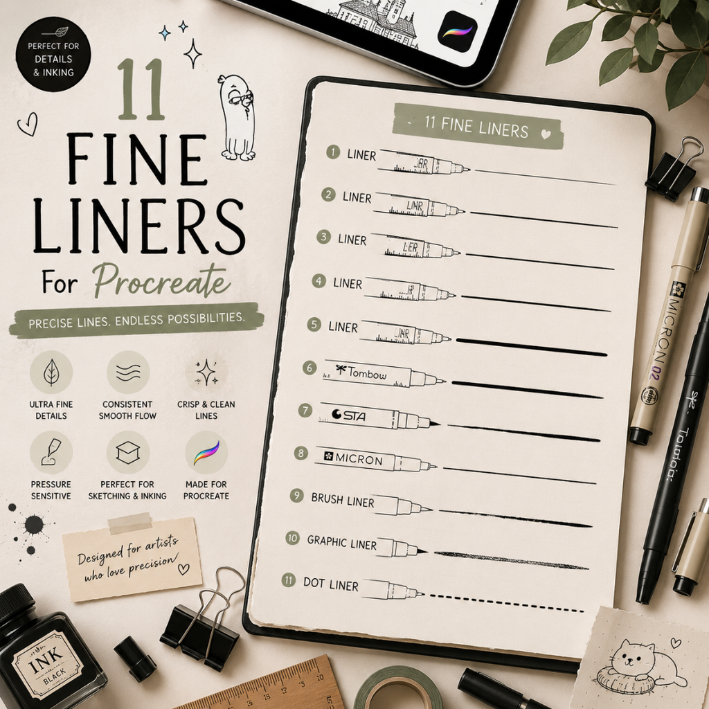 Fine Liner Brush Set for Procreate, 60+ Brushes