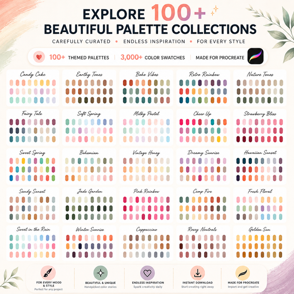 Color Palette Bundle for Procreate, 400+ Color Swatches & Palettes