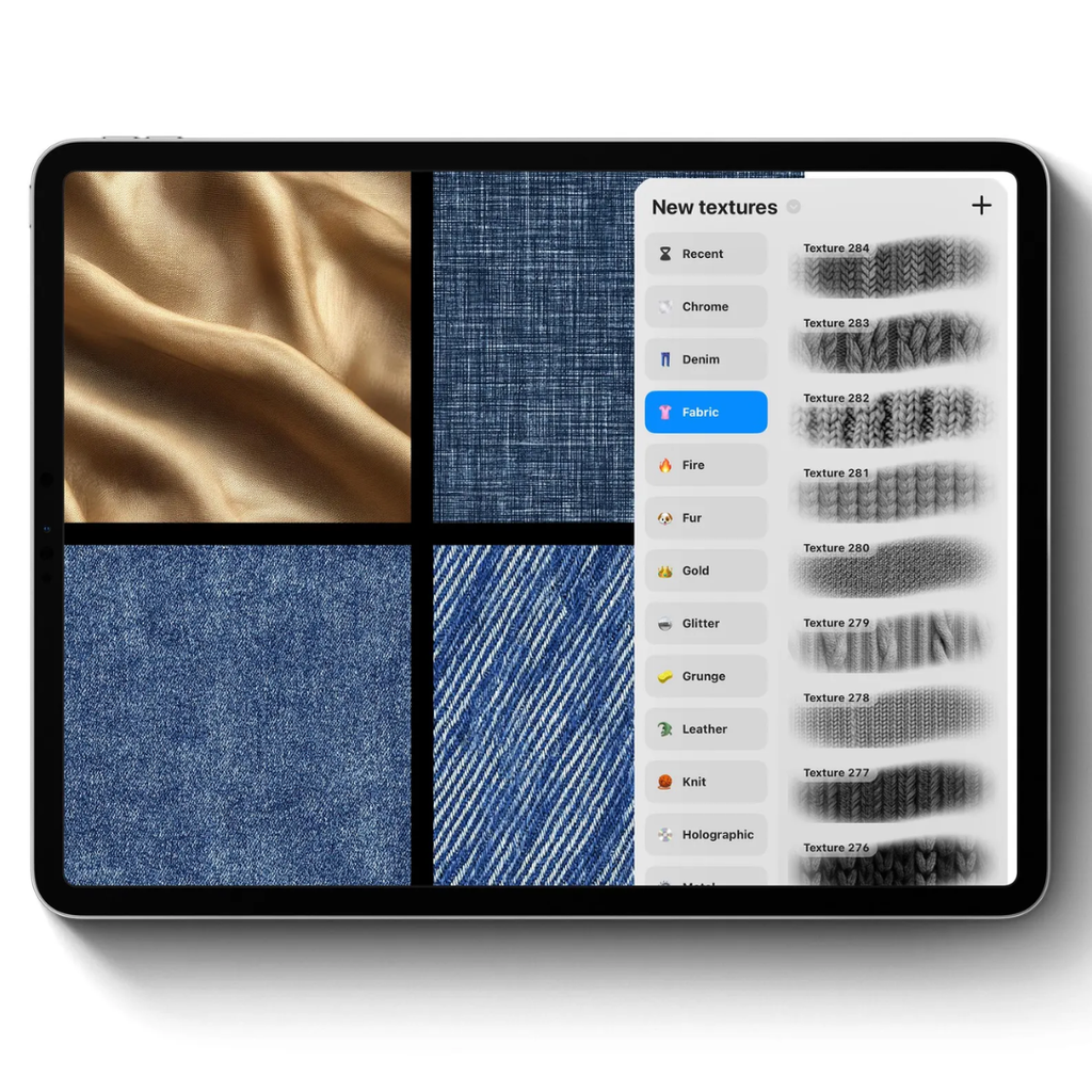 Fabric Texture Brushes for Procreate, 300+ Brushes, Denim, Leather, Textile, Silk, Fabric Brush Bundle