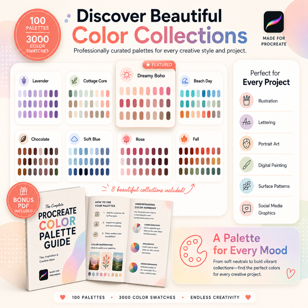 Color Palette Bundle for Procreate, 400+ Color Swatches & Palettes