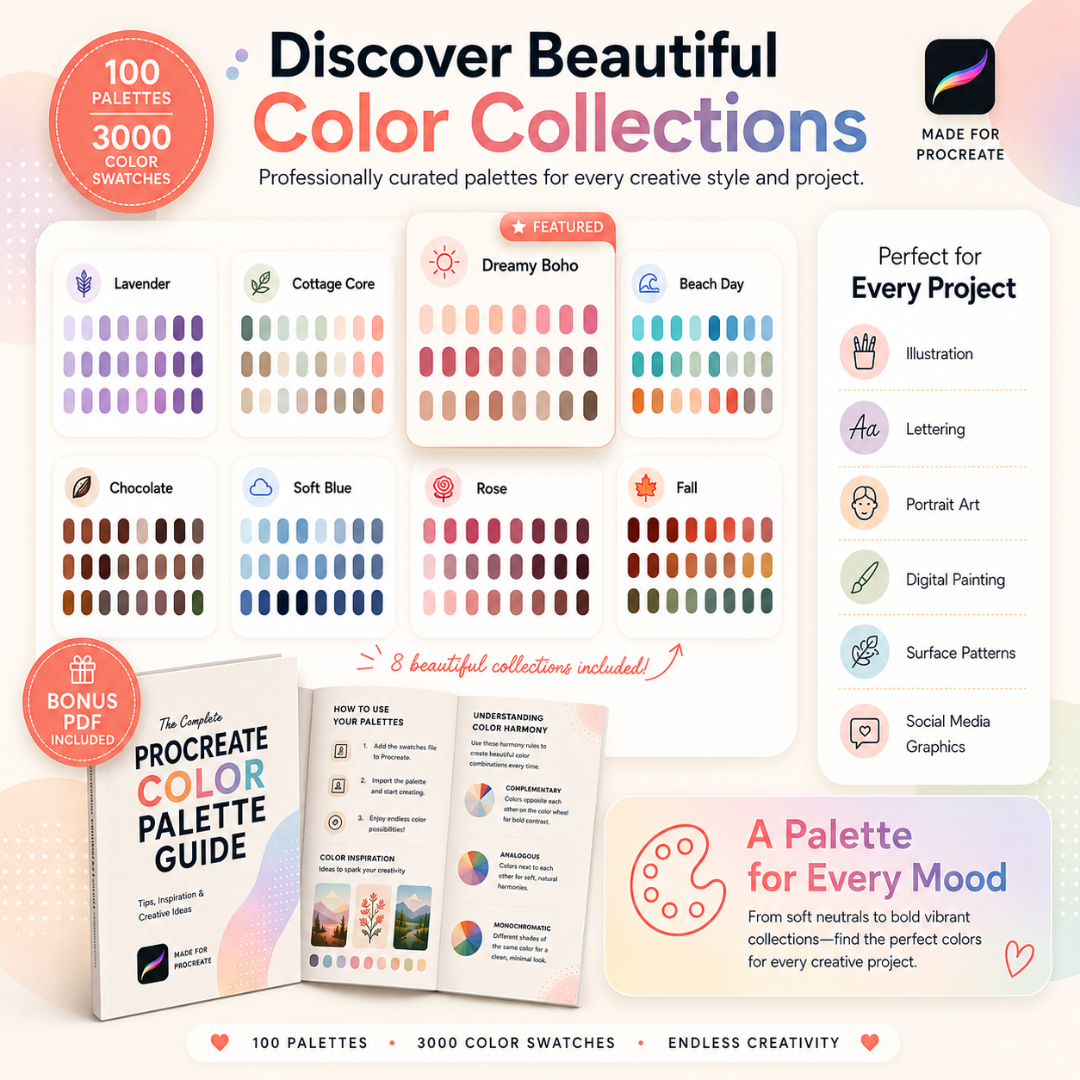 Color Palette Bundle for Procreate, 400+ Color Swatches & Palettes