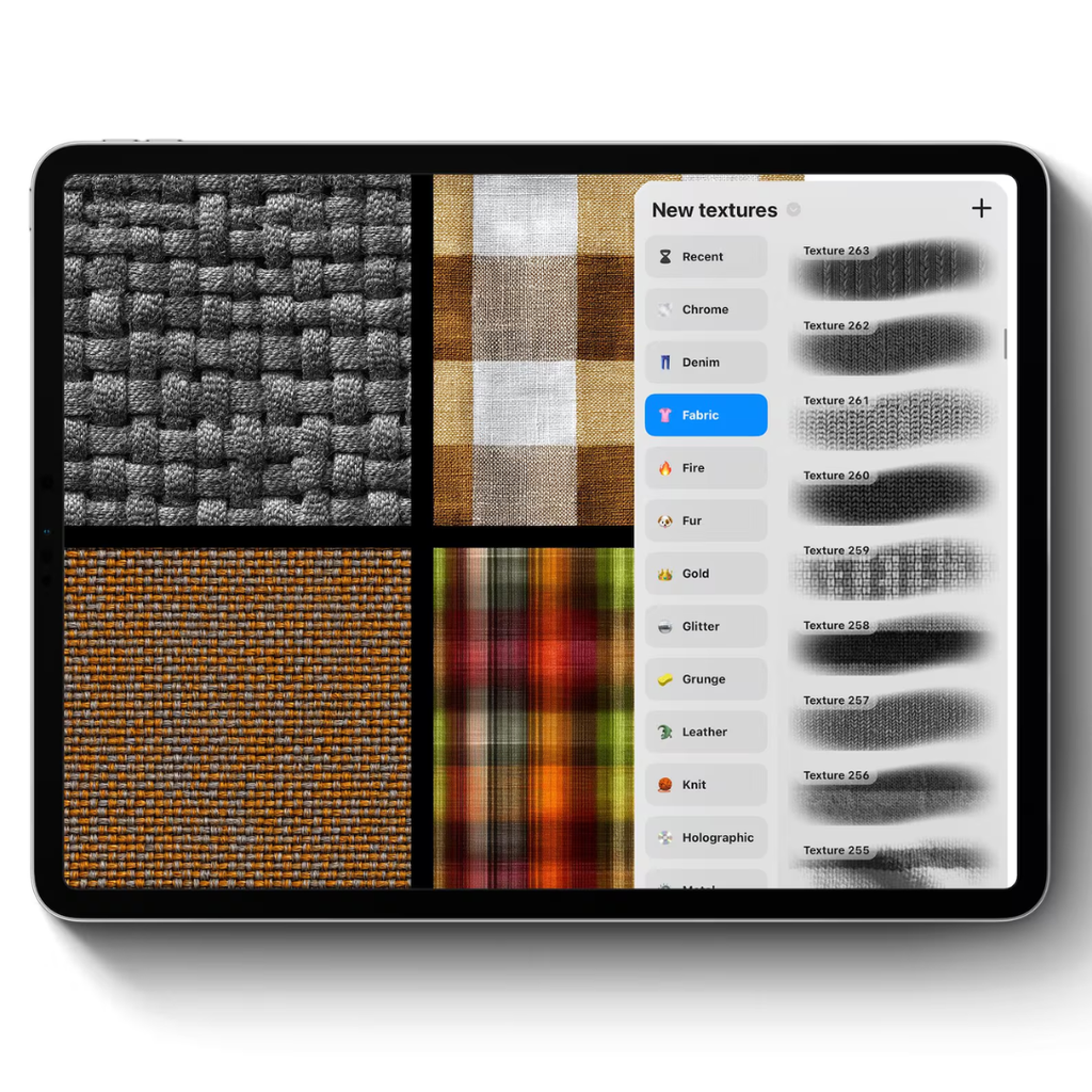 Fabric Texture Brushes for Procreate, 300+ Brushes, Denim, Leather, Textile, Silk, Fabric Brush Bundle