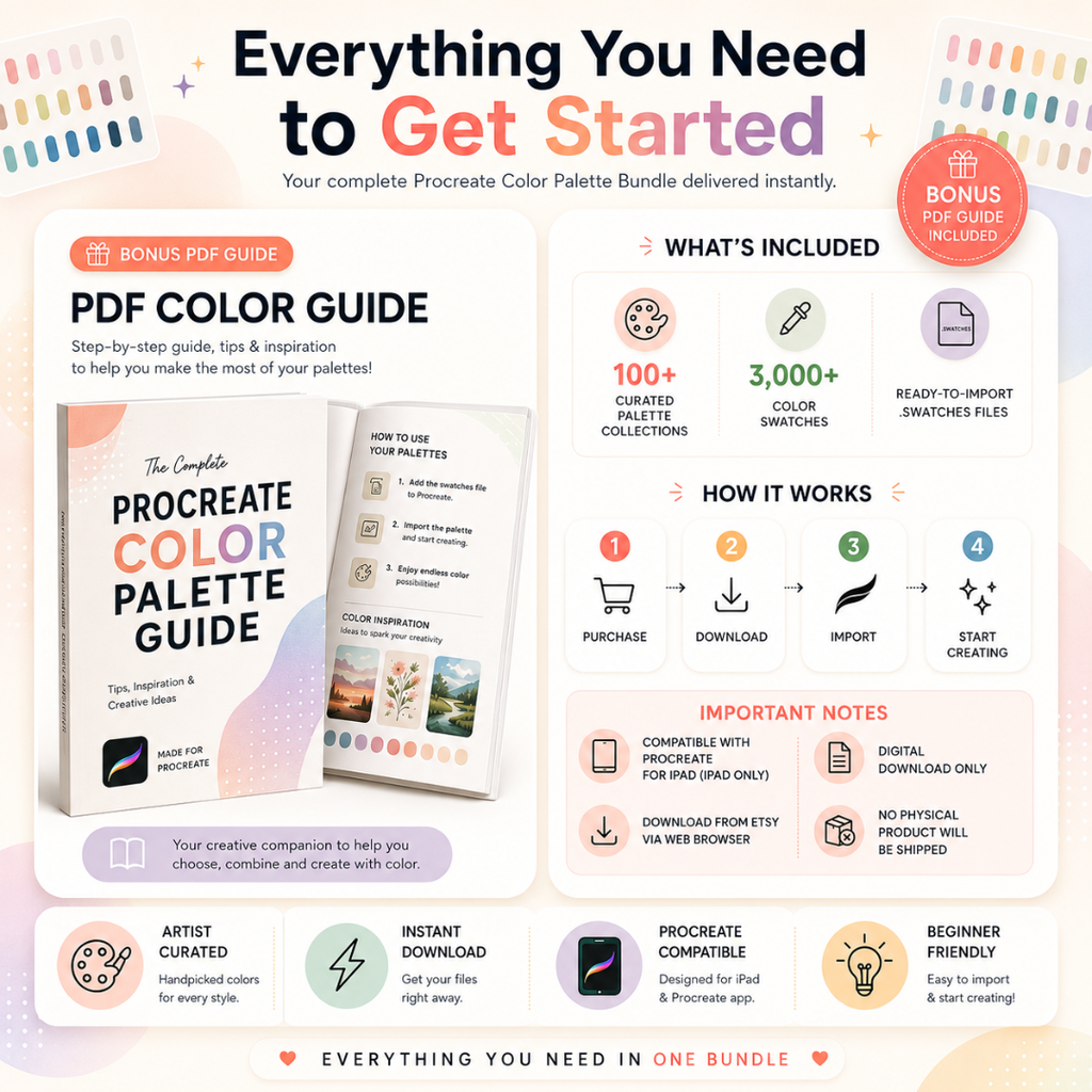 Color Palette Bundle for Procreate, 400+ Color Swatches & Palettes