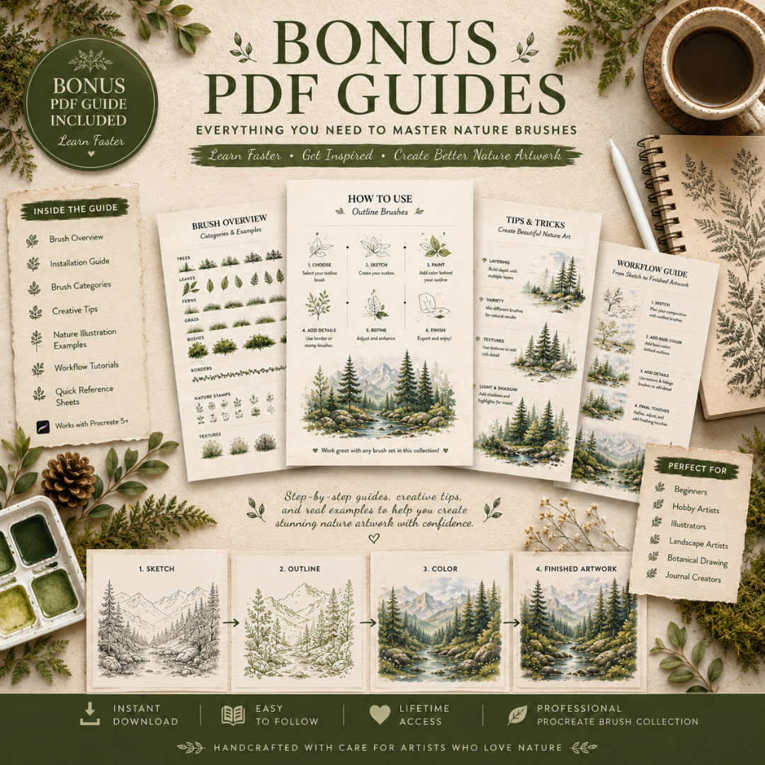 Nature Brushes for Procreate, Forest, Plants, Trees, Leaves, Stamps, Brush Bundle