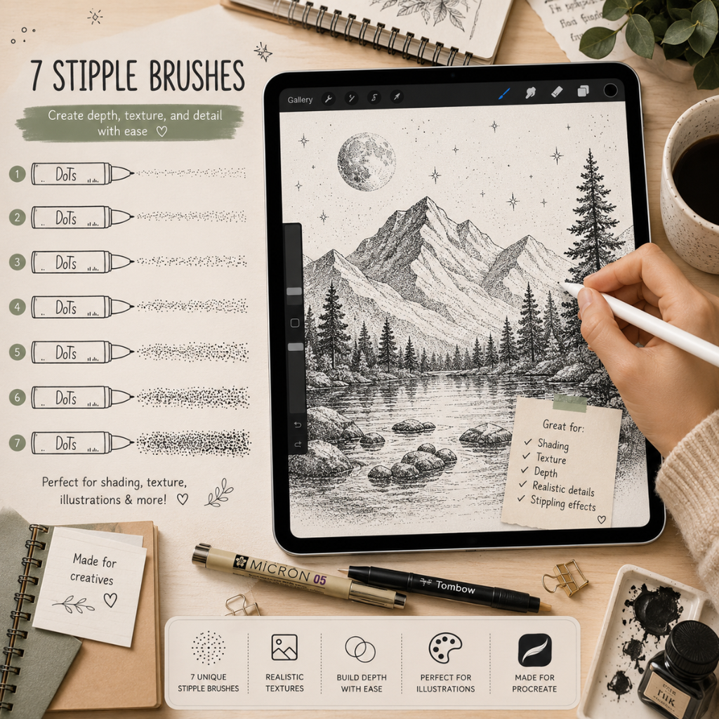 Fine Liner Brush Set for Procreate, 60+ Brushes