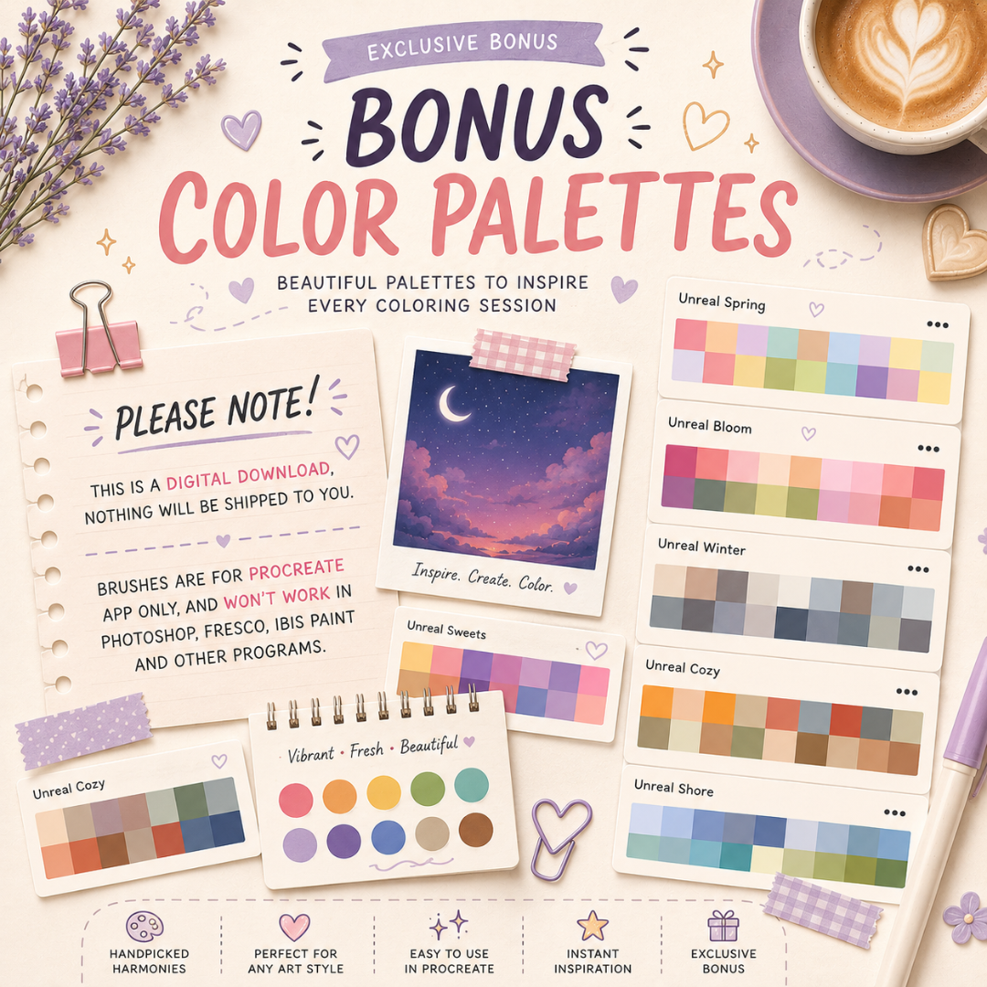 Digital Coloring Bundle for Procreate,   Alcohol Markers, Pencils, Cute Patterns, Textures, & Coloring Pages