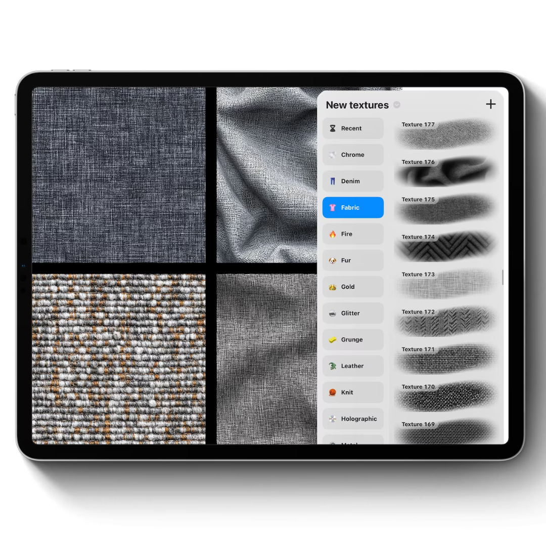 Fabric Texture Brushes for Procreate, 300+ Brushes, Denim, Leather, Textile, Silk, Fabric Brush Bundle