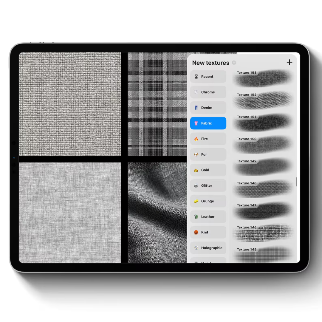 Fabric Texture Brushes for Procreate, 300+ Brushes, Denim, Leather, Textile, Silk, Fabric Brush Bundle