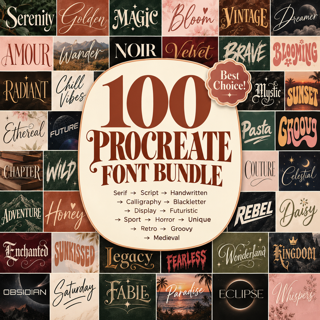 100 Procreate Fonts Bundle, Wedding Script Retro And Blackletter Fonts