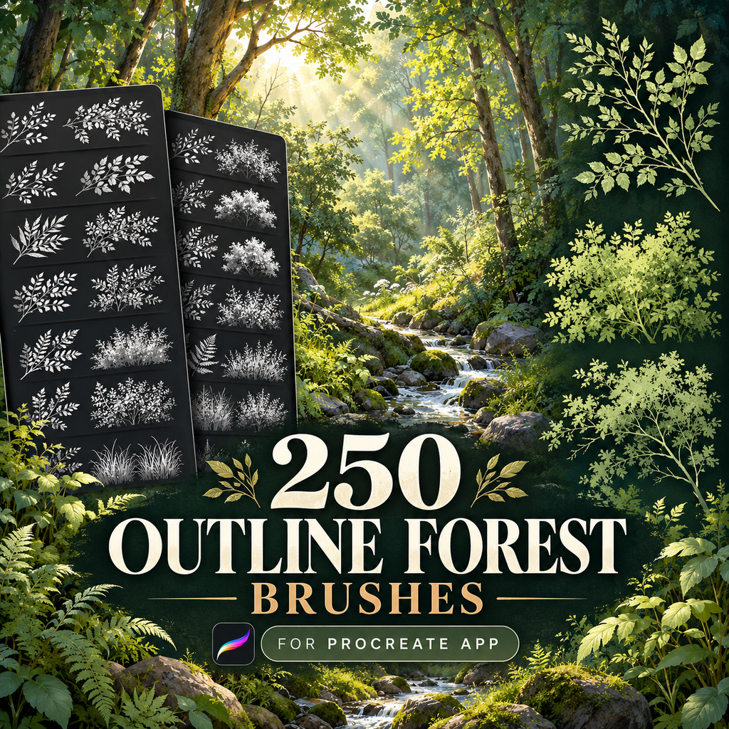 250 Procreate Forest Brushes, Trees Leaves Branches And Nature Stamps