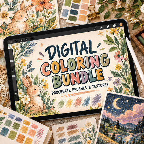 Procreate Coloring Brush Bundle, Alcohol Markers Pencils And Textured Brushes