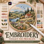 Embroidery Brushes for Procreate, Realistic Stitch Brushes And Fabric Textures