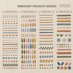 Embroidery Brushes for Procreate, Realistic Stitch Brushes And Fabric Textures