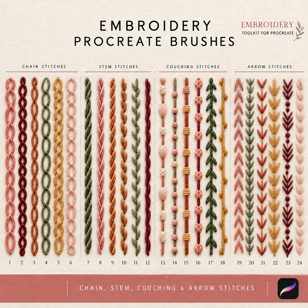Embroidery Brushes for Procreate, Realistic Stitch Brushes And Fabric Textures