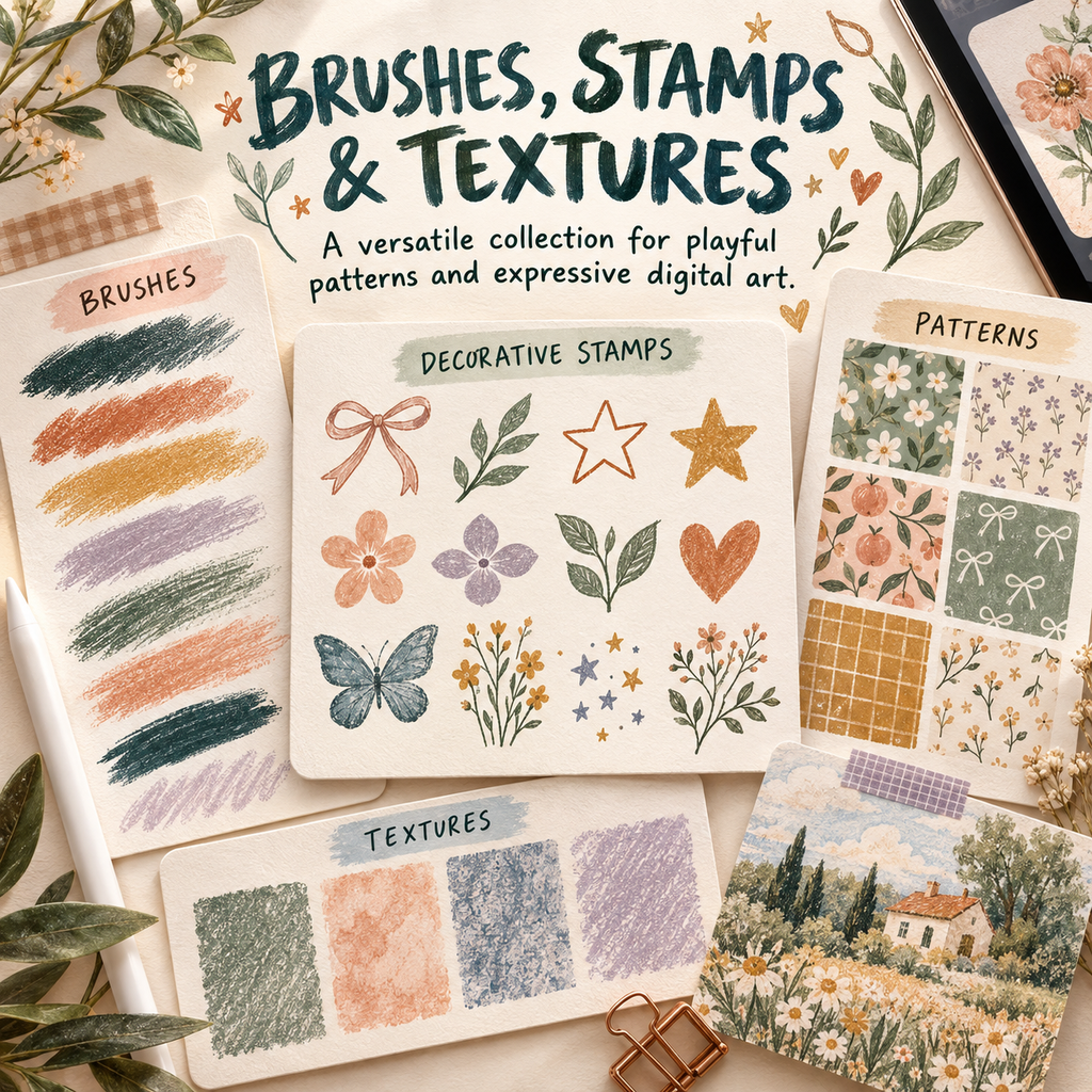 Procreate Coloring Brush Bundle, Alcohol Markers Pencils And Textured Brushes