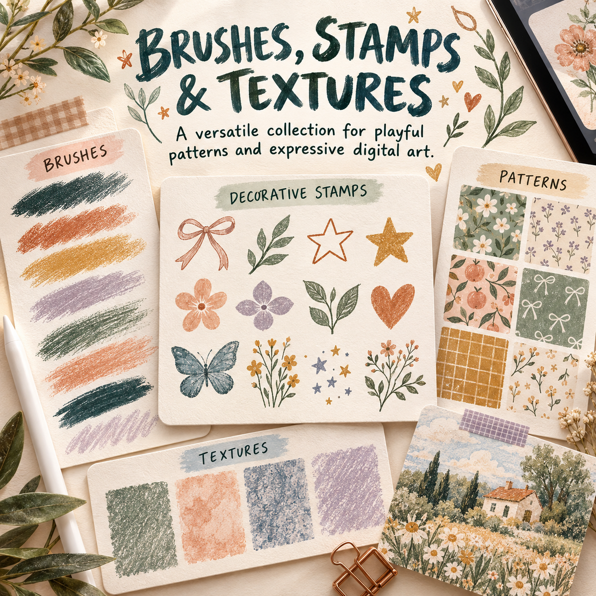 Procreate Coloring Brush Bundle, Alcohol Markers Pencils And Textured Brushes